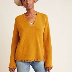 NWT by Anthropologie Joy Fringed V-Neck Sweater
